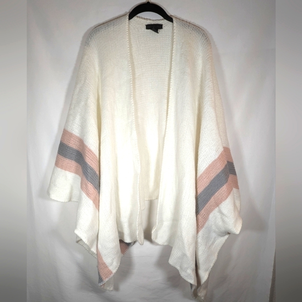 Steve Madden White Shawl With Pink and Grey Vertical Strips Each Side One Size